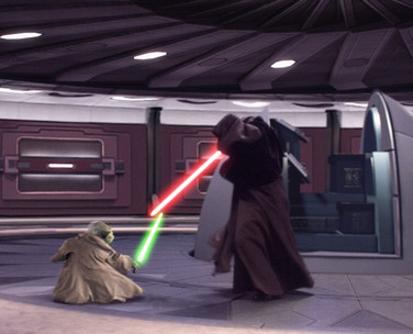 Yoda vs Dark Sidious dans la Revanche des Sith